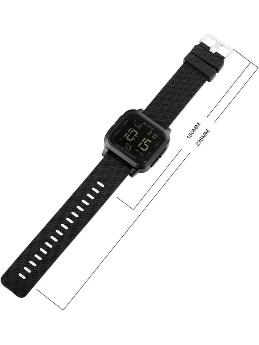 Mens All Black Analog Quartz Stainless Steel Waterproof Square LED Digital Watch